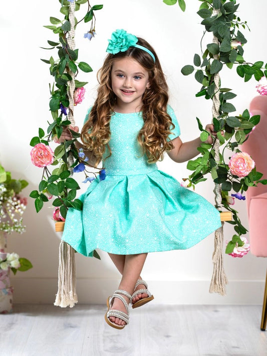 Kids Couture X Mia Belle Girls Mint Paisley Pleated Dress