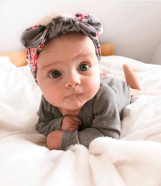 Baby headband grey floral