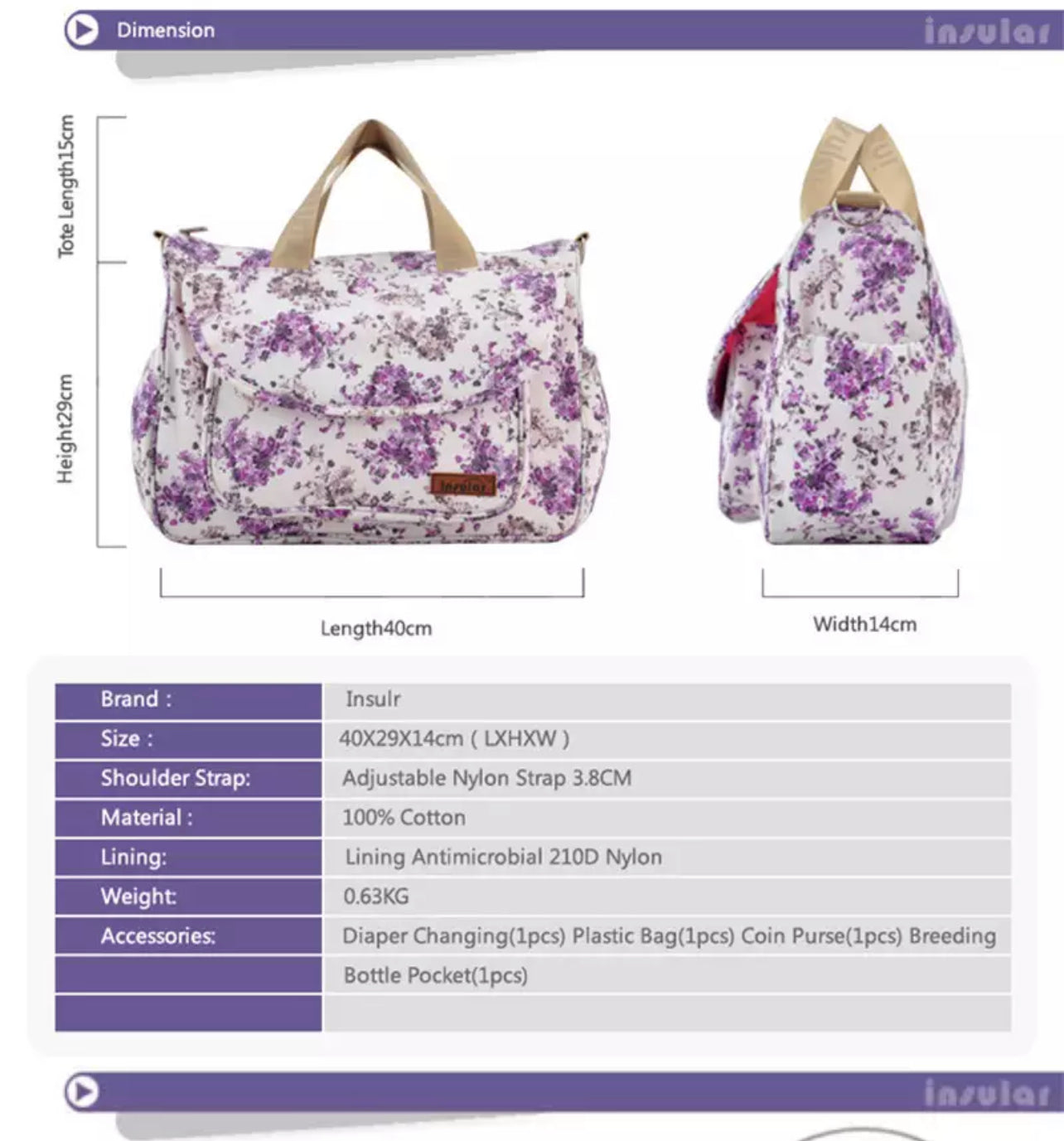 Purple Diaper bag