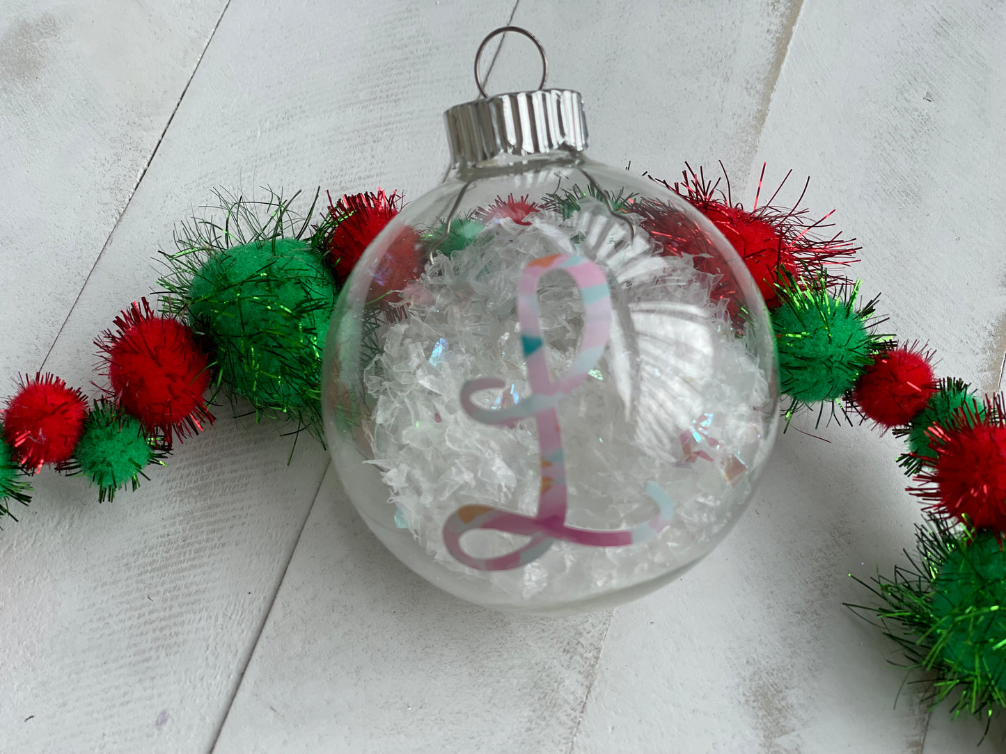 Pink Letter glass ornament