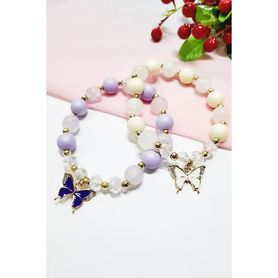 Epoxy Butterfly Charm Beaded Bracelet