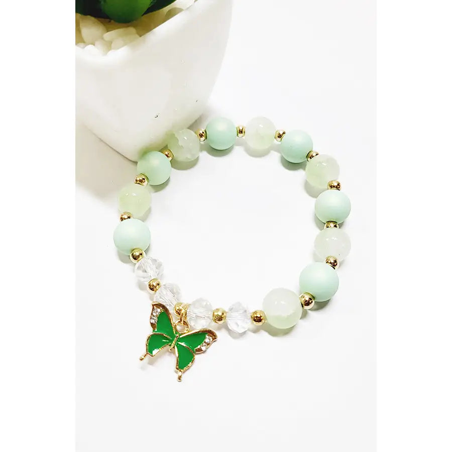 Epoxy Butterfly Charm Beaded Bracelet