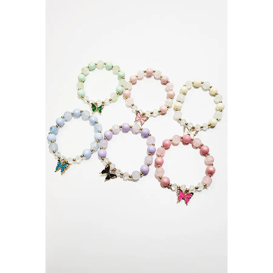 Epoxy Butterfly Charm Beaded Bracelet