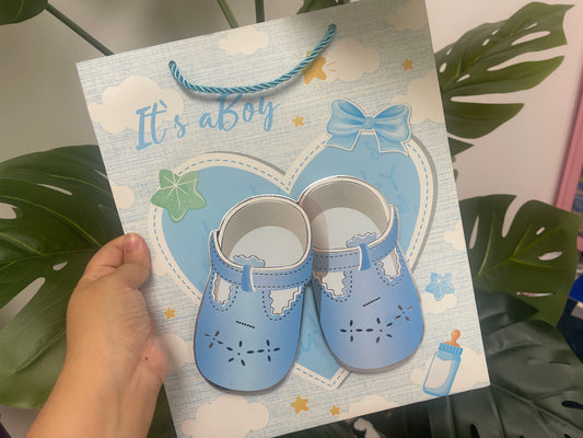 It’s a boy baby shoes baby shower gift bag