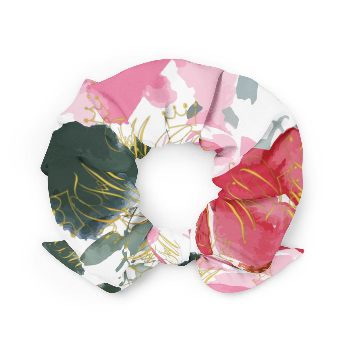 Pink flowers Recycled Scrunchie