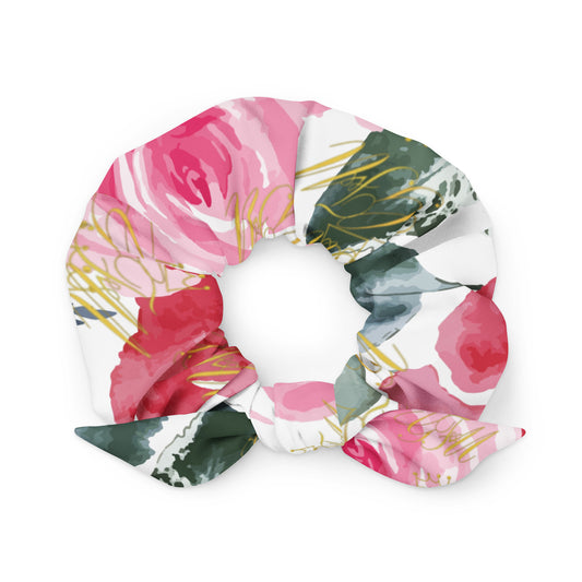 Pink flowers Recycled Scrunchie