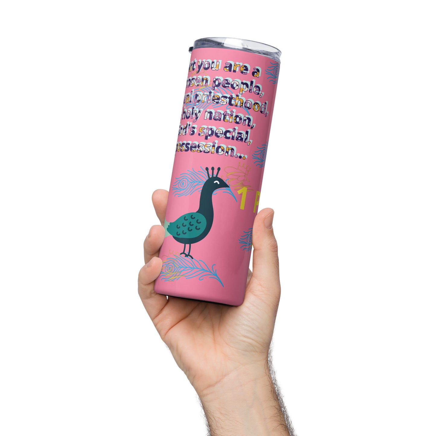 peacock with bible verse Stainless steel tumbler