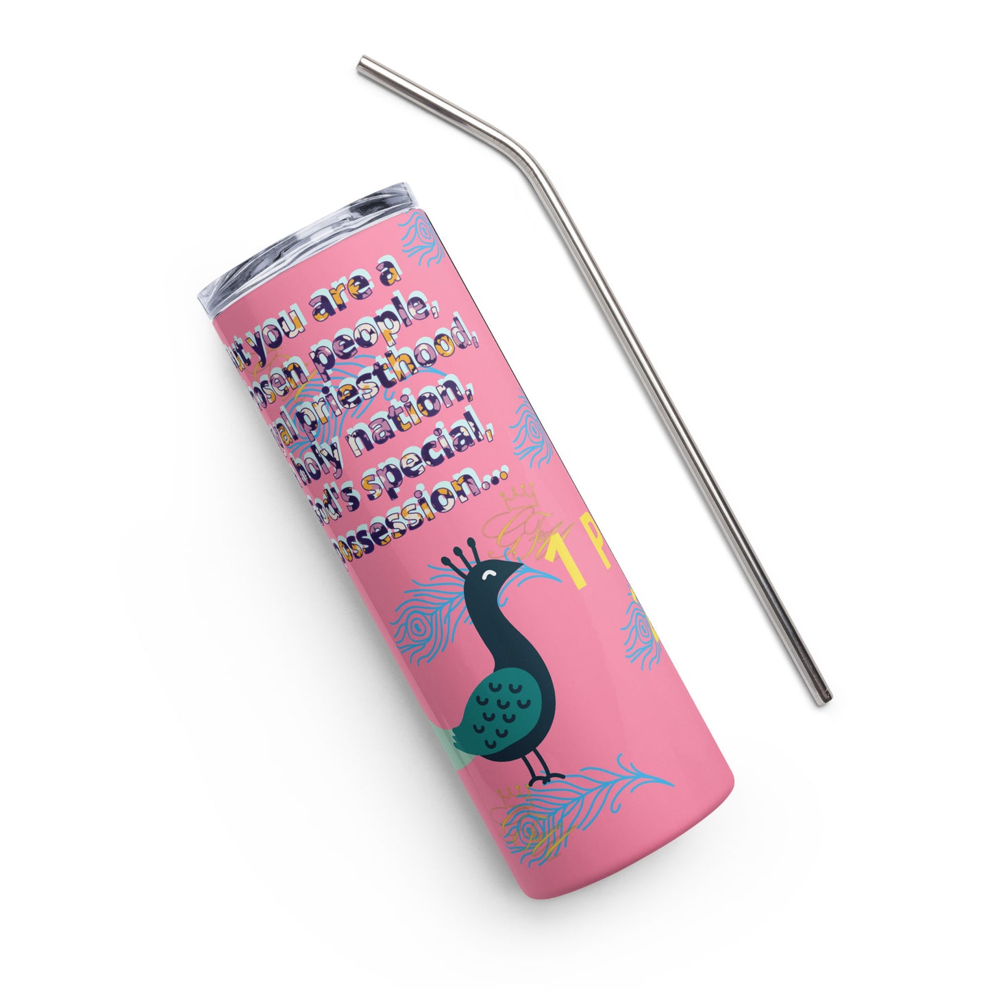 peacock with bible verse Stainless steel tumbler