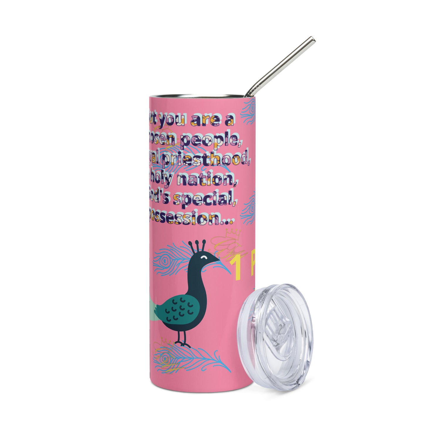 peacock with bible verse Stainless steel tumbler