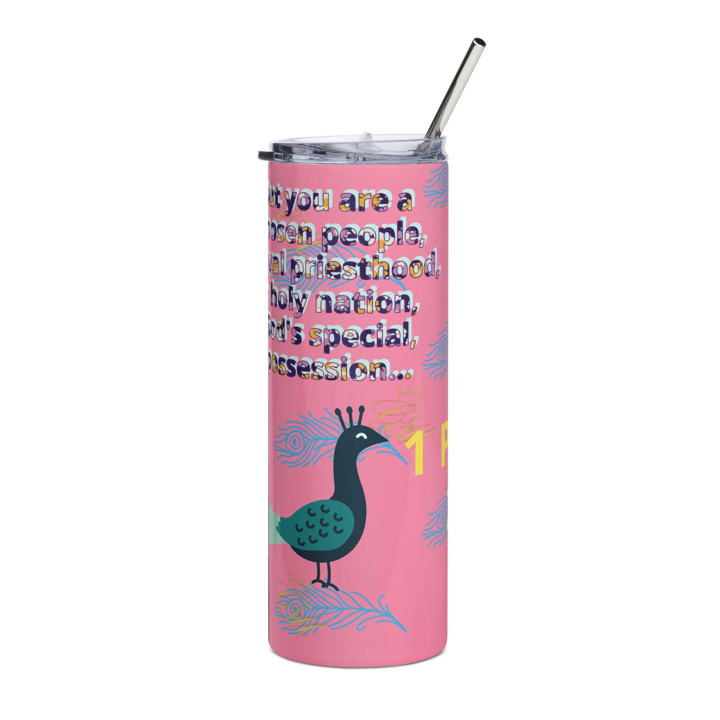 peacock with bible verse Stainless steel tumbler