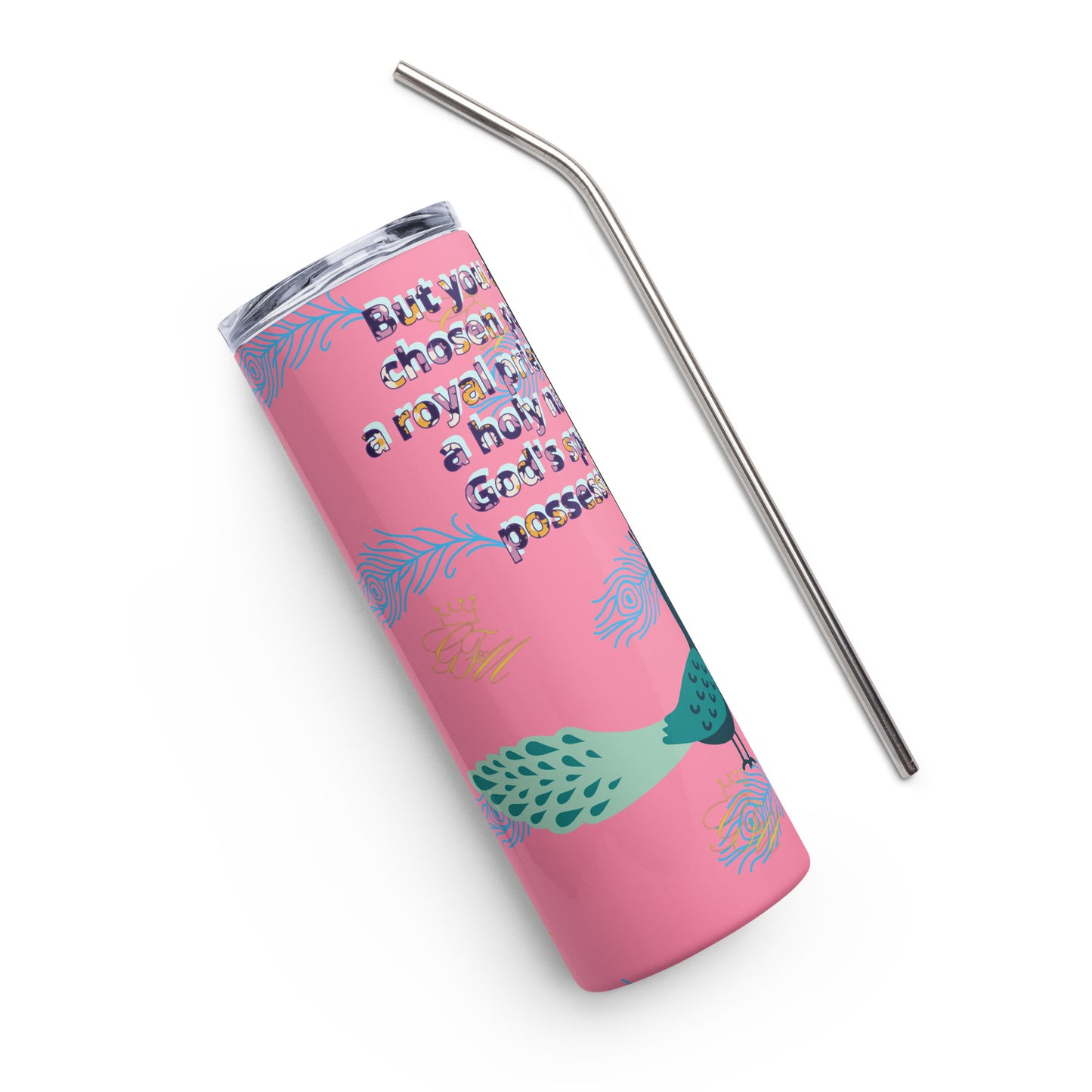 peacock with bible verse Stainless steel tumbler